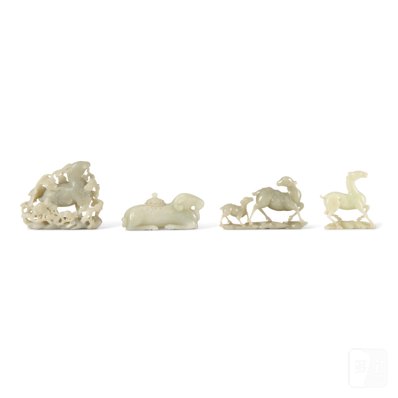 二十世紀 青玉石雕瑞獸四件 | FOUR CELADON JADE AND HARDSTONE CARVINGS OF ANIMALS - 图4